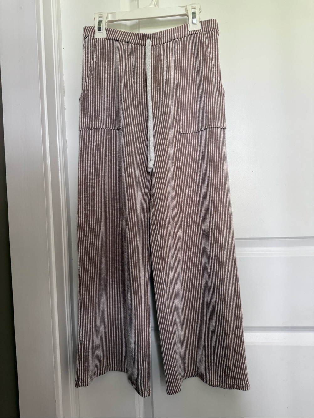 Caution To The Wind Taupe Ribbed Wide-Leg Lounge Pants with Drawstring